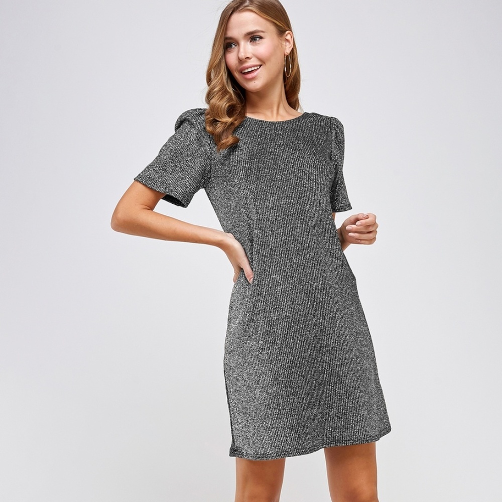 💃Sparkly Silver Ribbed Lurex Shift Dress